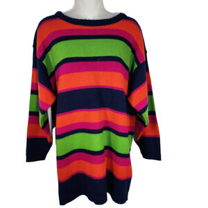 Vintage Arielle Sweater Women Large Colorful Striped Retro Croquet Knit 80s 90s